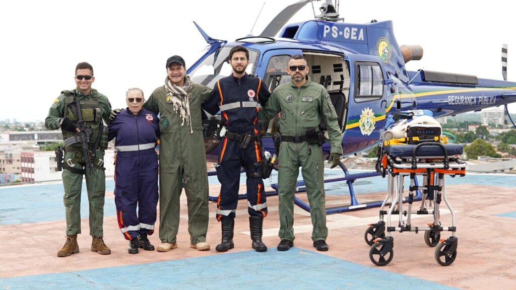 Equipes do Ciopaer e do Samu no heliporto do Hospital de Urgência e Emergência de Rio Branco. Foto: Samuel Moura/Secom